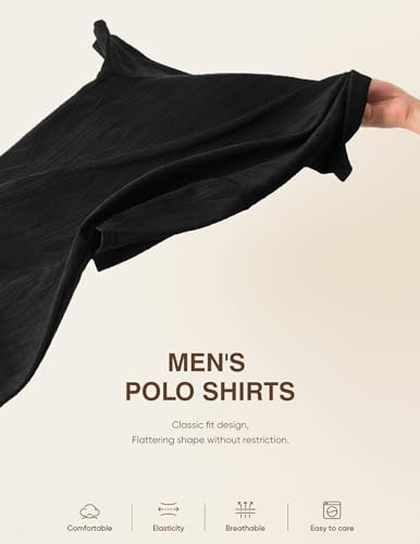 JMIERR Polo Shirts for Men Classic Fit Short Sleeve Loose Casual Soft Button Old Money Textured Cable Knit Shirt Quiet Luxury Clothes, XL, Black