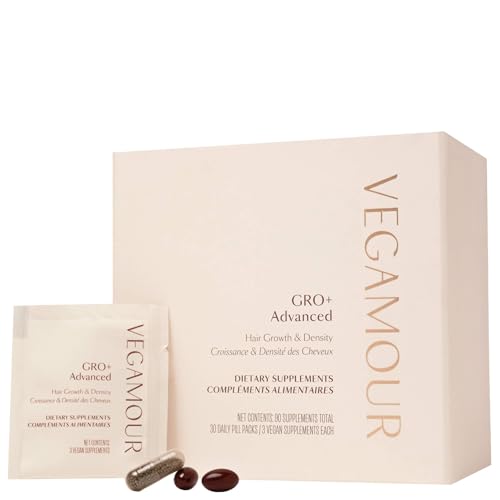 VEGAMOUR GRO+ Advanced Hair Growth & Density Supplements - MD-Formulated, Reduces Shedding, Supports Longer-Looking Hair, Vegan, Dual-Pill System, Daily Packs