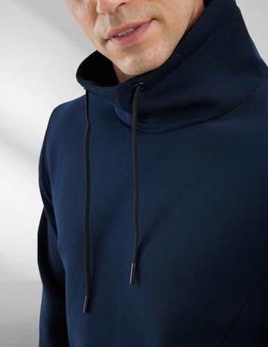 fit space Men's Tailored Relaxed Fit Sweatshirts & Full Zip Hoodie Turtleneck Athleisure Pullover with Zipper Pockets (Navy Pullover,X-Large)