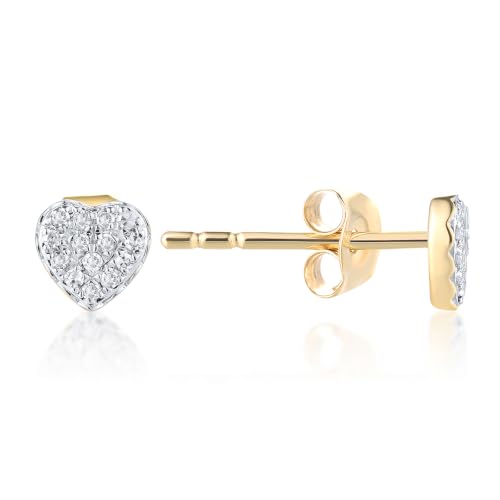 Santuzza 10K Yellow Solid Gold Heart Shape Earrings Genuine Diamond Simple Love Heart Dainty Stud Earrings for Women