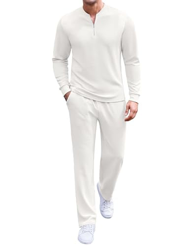 COOFANDY Men's Quarter Zip Polo Sweatsuit Polo 2 Piece Set Jogging Outfits Tracksuit Athletic Pants and Long Sleeve Casual Sports Set