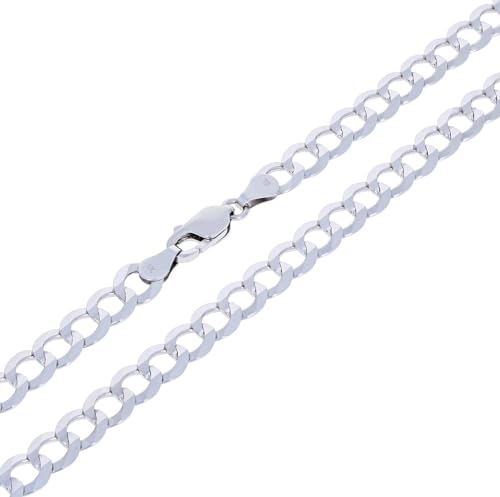 Nuragold 10k Real White Gold Cuban Curb Solid Link Chain Mens Necklace 7mm - 22"