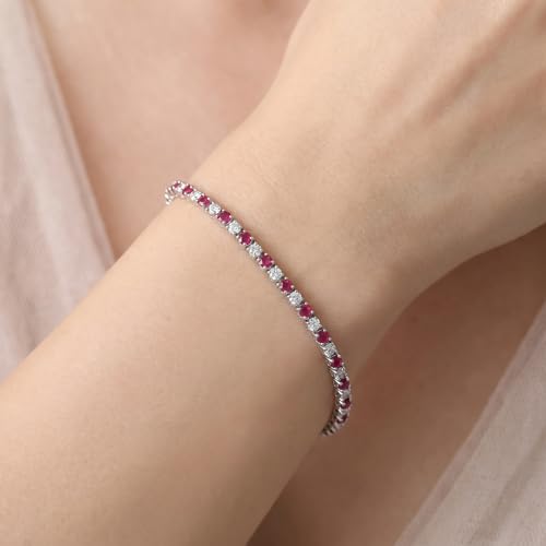 Pompeii 3ct Genuine Ruby & Real Diamond Tennis Bracelet 14K White Gold