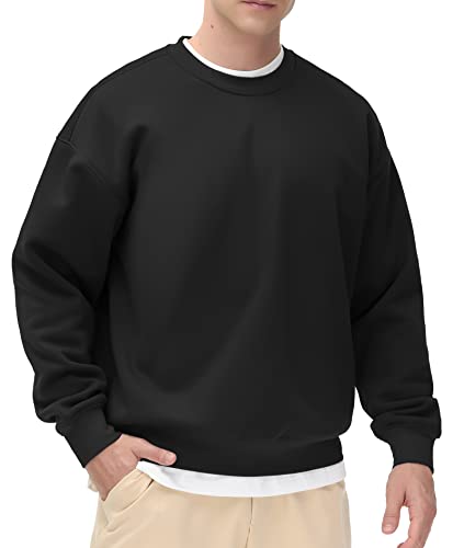 THE GYM PEOPLE Men's Fleece Crewneck Sweatshirt Thick Loose fit Soft Basic Pullover Sweatshirt(Black, X-Large)