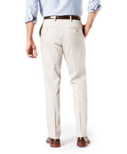 Dockers Men's Straight Fit Signature Lux Cotton Stretch Khaki Pant-Creased, Cloud, 34W x 30L