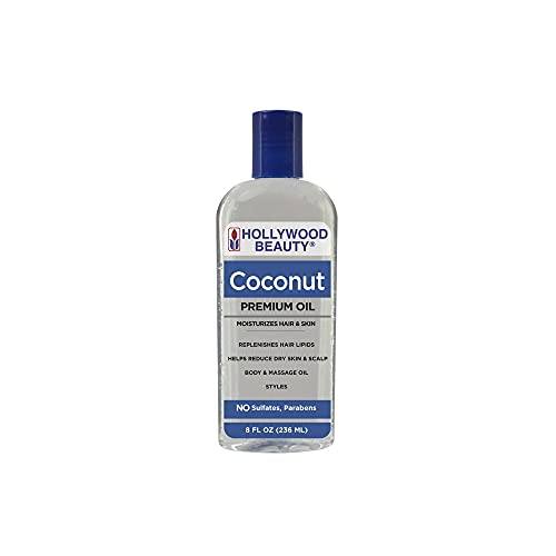 Hollywood Beauty Coconut Hair Oil, 8oz Bottle, Moisturizes Hair & Skin, Replenishes Important Hair Lipids, Body & Massage Oil, Helps Releve Scalp Dryness, Reduces Dandruff