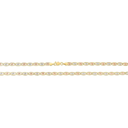 Floreo 14k Tri-Color Gold 3.5mm Solid Diamond Cut Valentino Chain Necklace 18 Inch