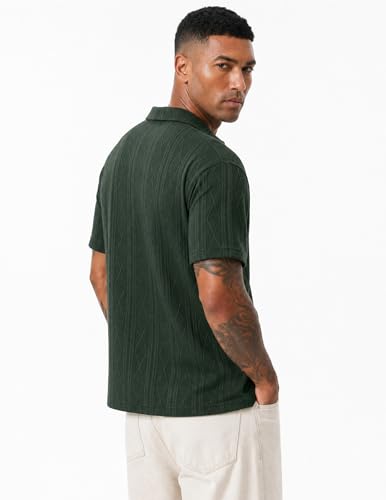 JMIERR Polo Shirts for Men Classic Fit Short Sleeve Loose Casual Soft Button Old Money Textured Cable Knit Shirt Quiet Luxury Clothes, XL, Green