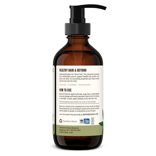 Banyan Botanicals Organic Bhringaraj Oil – Supports Healthy Hair Growth – Oil Made with Traditional Methods – 8 oz. – Non-GMO Sustainably Sourced Ayurvedic Hair Oil