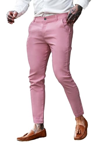 GINGTTO Slim Fit Dress Pants for Men Stretch,Office Business Trousers Pink Chino Pants Men 32Wx28L