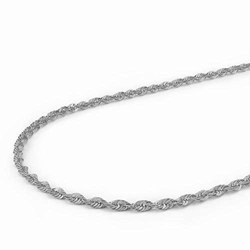 Nuragold 10K Real White Gold Rope Chain 1.5mm Diamond Cut Thin Necklace - 20"