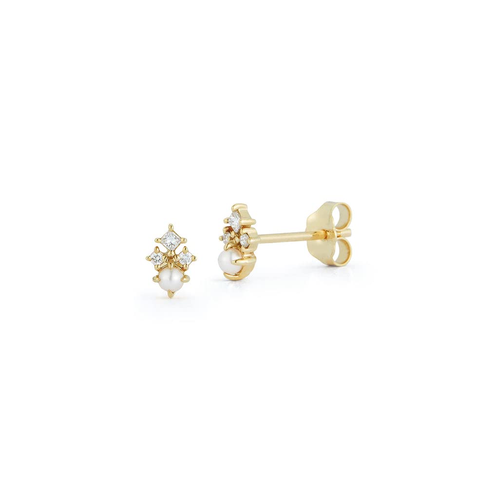 Mateo New York, 14kt The Little Things Tri Diamond and Pearl Studs