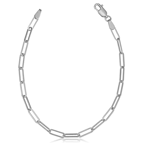 Kooljewelry 14k White Gold Paperclip Chain Bracelet (3.2 mm, 7 inch)