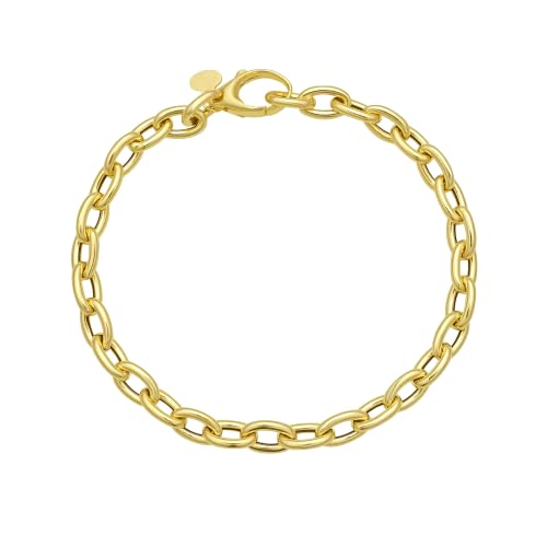 Floreo 14k Yellow Gold Oversized Charm Lock 5mm Rolo Link Bracelet, 7 Inch
