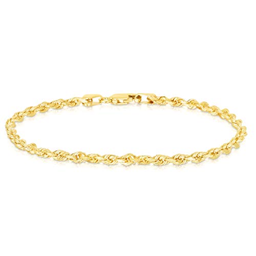 Floreo 14k Yellow Gold 1.5mm Solid Rope Chain Bracelet 7 Inch