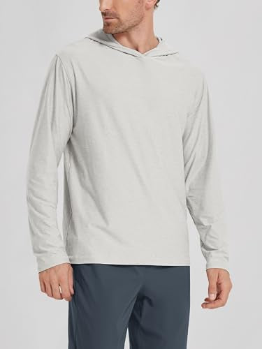 ODODOS Men's Long Sleeve Hoodie - odSTRATUM Tech Performance Pullover - Ultra Soft Moisture Wicking UPF 50+ Top, Salt Heather, Large