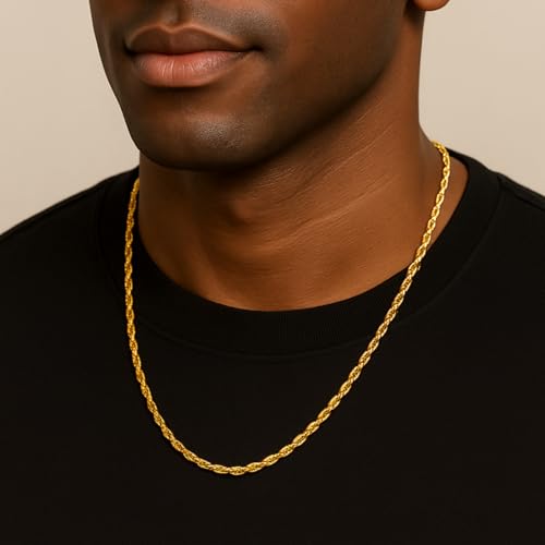 WORLYBEL Solid 14K Yellow Gold 1.6mm Rope Chain Necklace for Men and Women, Lobster Claw Clasp, Jewelry Gift, 22 inch