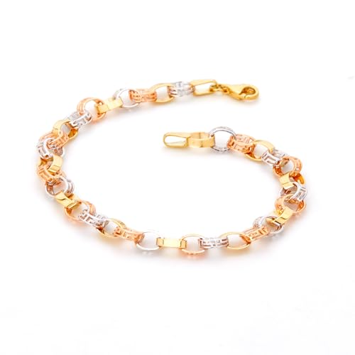 14k Tri Color Gold Fancy Link Bracelet - 7.5"