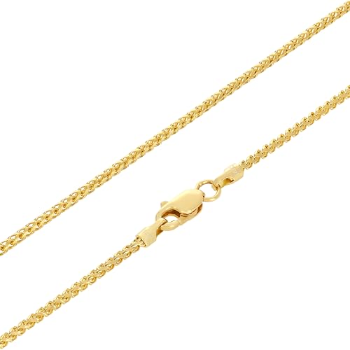 Nuragold 14K Real Yellow Gold Franco 1.1mm Solid Diamond Cut Chain Necklace - 20"