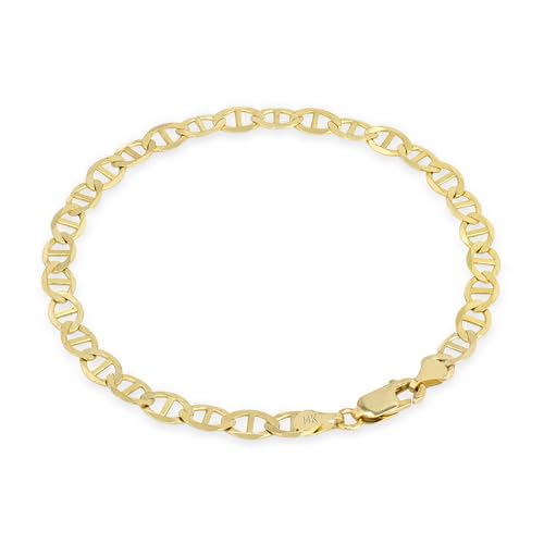 Nuragold 14K Real Yellow Gold 4mm Mariner Chain Solid Link Anchor Bracelet - 8.5"