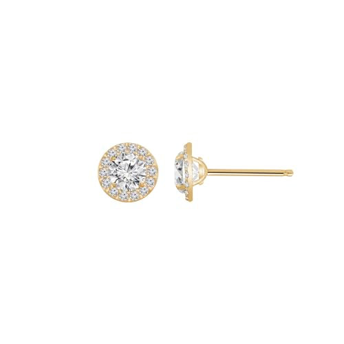 DIAMONBLISS 10K Real Solid Gold Halo Earrings for Women | 10K Yellow Gold Round Halo Studs | 0.5 Carat Cubic Zirconia CZ Simulated Diamond