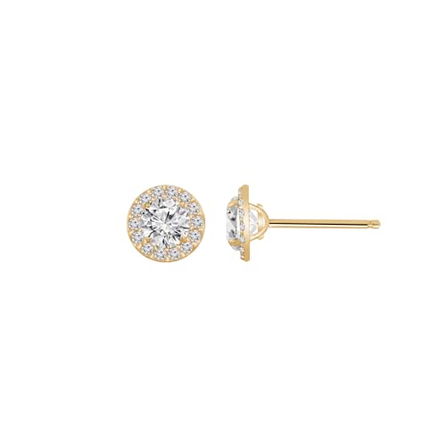 DIAMONBLISS 10K Real Solid Gold Halo Earrings for Women | 10K Yellow Gold Round Halo Studs | 0.5 Carat Cubic Zirconia CZ Simulated Diamond