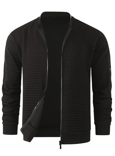 HOOD CREW Men’s Lightweight Casual Jackets Varsity Bomber Jacket Coat with Zipper Black L
