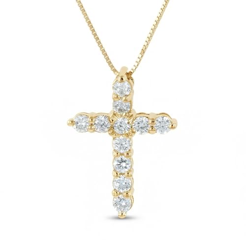 The Brothers Jewelry Co. Lab Grown Diamond Cross Necklace in 10K Solid Gold (0.25–1 ct. tw.) with 18-inch Box Chain (10K Yellow Gold, 0.50 CTTW)