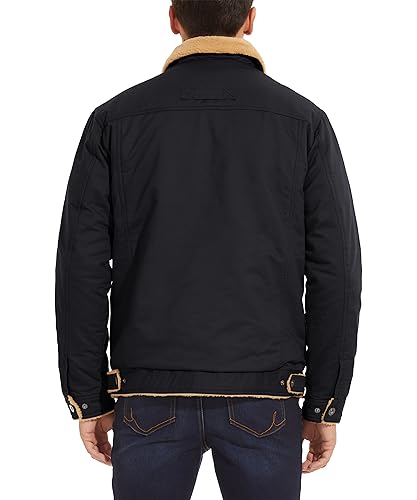 MAGNIVIT Men's Warm Jacket Sherpa Winter Botton Down Fur Collar Trucker Jacket Black