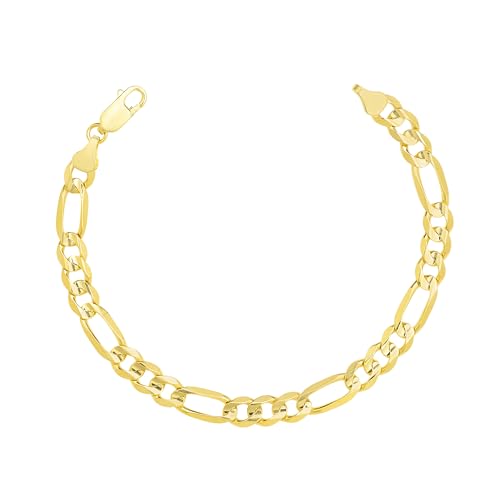 Floreo 10k Yellow Gold 9mm Solid Clasic Figaro Bracelet or Anklet 8 Inch