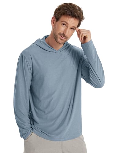 ODODOS Men's Long Sleeve Hoodie - odSTRATUM Tech Performance Pullover - Ultra Soft Moisture Wicking UPF 50+ Top, Dusty Blue Heather, X-Large