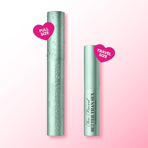 Too Faced Better Than Sex Waterproof Mascara | Volumizing and Lengthening Waterproof Mascara + Hourglass Brush | Formula for Dramatic Lashes | Cruelty-Free Eye Makeup, Black, Travel Size, 0.17 Fl Oz