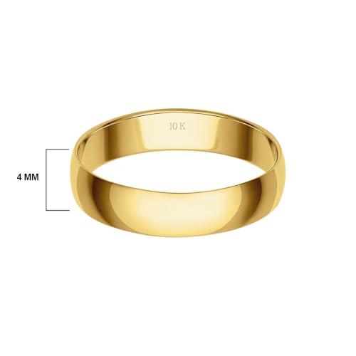 Brilliant Expressions 4MM Solid Gold Men's Wedding Band - Lightweight Wedding Ring for Men; 10K Yellow Gold Jewelry; Plain Mens Wedding Band; Comfortable Classic Gold Rings for Men, Size 6