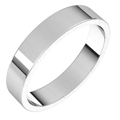 Sonia Jewels Solid 14k White Gold 4mm Flat Wedding Band Ring Mens Heavy Thick Classic Plain Traditional - Size 10