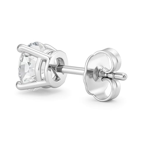 Natural Diamond Stud Earrings for Women in 14K Solid Gold (0.20-0.50 CTW) Round Brilliant, 4-Prong, Friction Backs (White Gold, 1 ct. tw.)