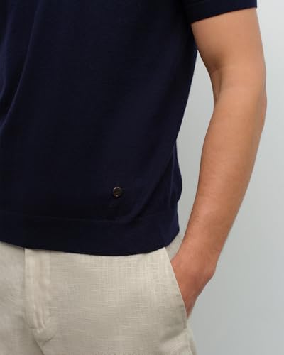 KVSS Men's Polo Shirts Pima Cotton & Cashmere Luxury Short Sleeve Polo Shirt for Men Lightweight Breathable Premium Knit Polo Marine