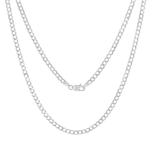 Nuragold 10k Real White Gold Cuban Curb Solid Link Chain Necklace - 3mm - 26"