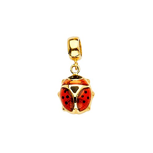 The World Jewelry Center TWJC 14k REAL Yellow Gold Lady Bug Charm for Mix&Match Bracelet (Size : 20 x 9 mm)