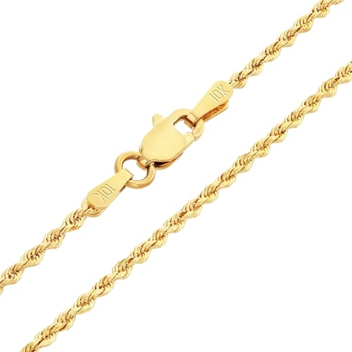 Nuragold 10K Real Yellow Gold Solid Rope Chain Diamond Cut Italian Necklace - 26",1.5mm