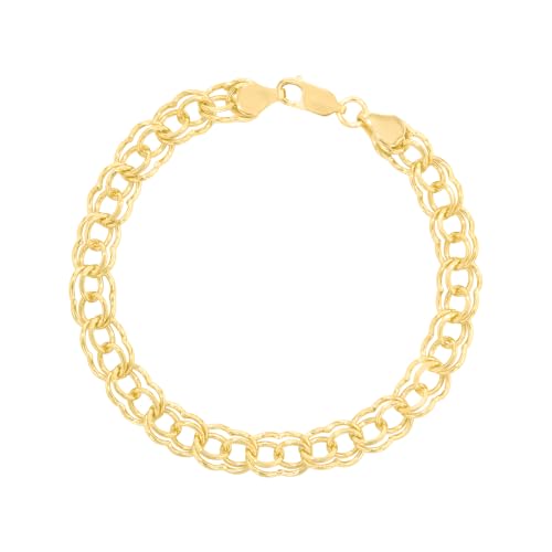 Floreo 14k Yellow Gold 7mm Solid Medium Double Chino Link Charm Bracelet, 7 Inch or 8 Inch