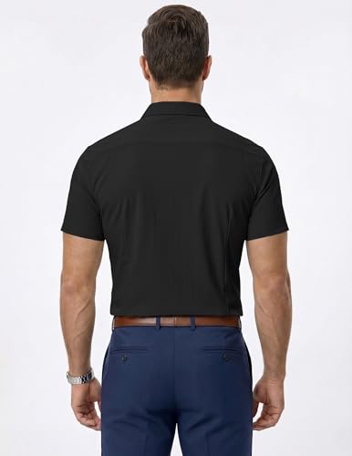 JMIERR Muscle Dress Shirts for Men Muscle Fit Stretch Casual Button Down Short Sleeve Wrinkle-Free Shirt,M,Black