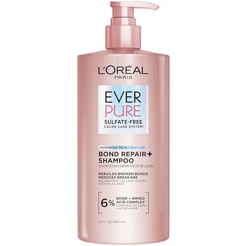 L'Oreal Paris Sulfate Free Bond Repair+ Shampoo, Hair Shampoo with Amino Acid Complex, Strengthens and Repairs Damaged or Color Treated Hair, EverPure, 23 Fl Oz (Packaging May Vary)