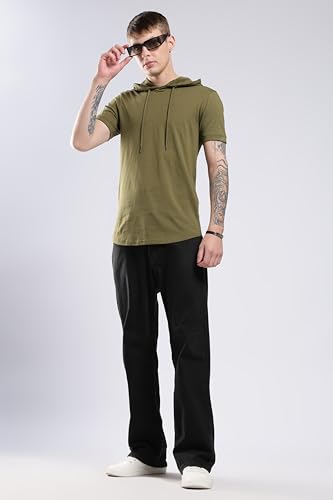 Klizzer Luxury Hoodie for Men - 100% Cotton Short Sleeve Hooded T-Shirts - Lightweight Cool Muscle Tees Pullover, Military Green - 2XL