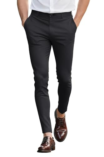 GINGTTO Mens Dress Pants Slim Fit Stretch Chino Pants Men Black Twill Chinos 32Wx30L