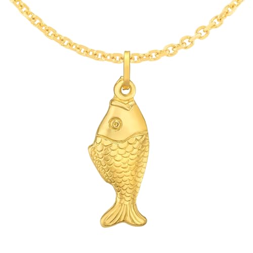Floreo 14k Yellow Gold 26.3mm Polished Fish Charm Pendant with Chain Necklace, 18 Inch