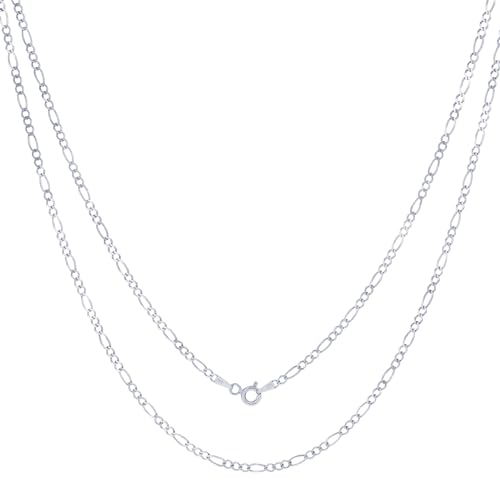 Nuragold 14K Real White Gold Figaro Solid Italian Link Chain Necklace - 24",2.25mm