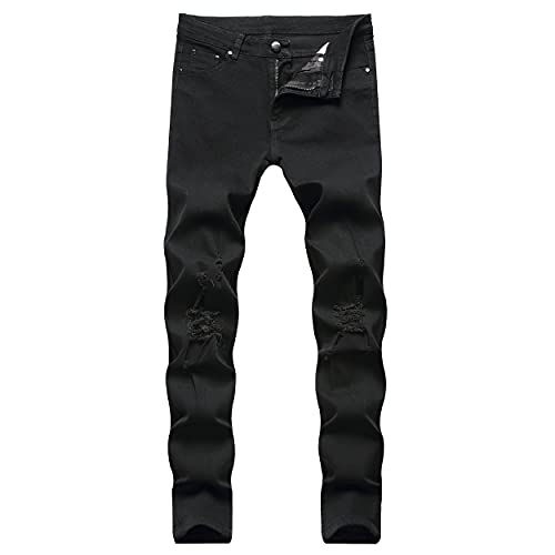 LONGBIDA Men's Slim Fit Ripped Stretch Skinny Jeans for Men, Distressed Tapered Leg Fashion Pants, Black, 34