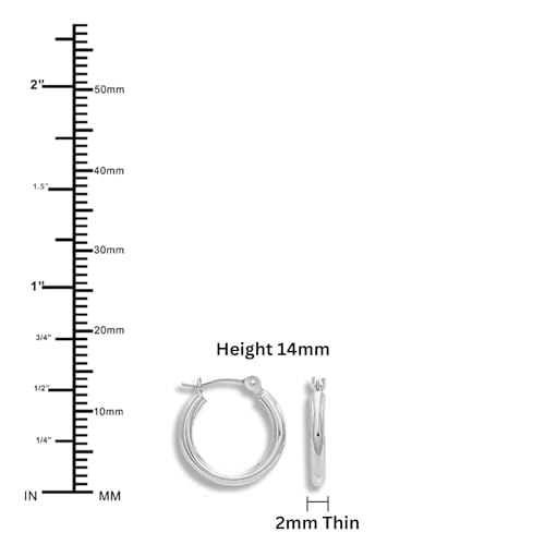 10k White Gold Polished Round Hoop Earrings, 14mm (0.55 inch Diameter)