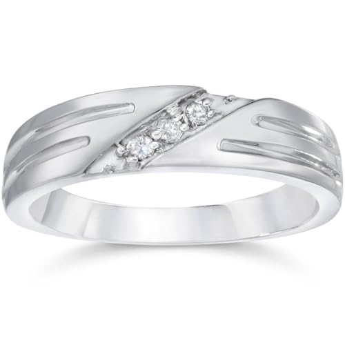 Pompeii Mens Real Diamond 14k White Gold Wedding Ring Band New - Size 10