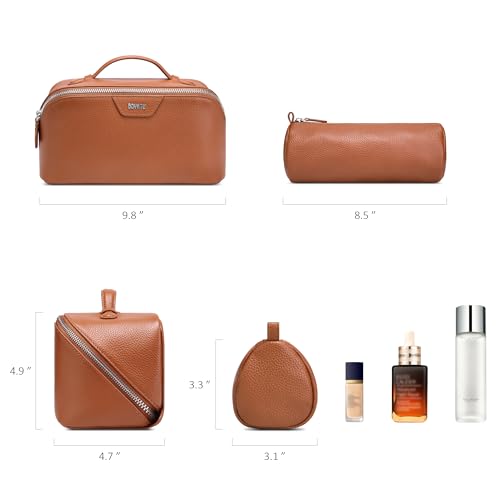 BOYATU Genuine Leather Travel Makeup Bag: Hand-made 3 Pcs Set Cosmetic Bags